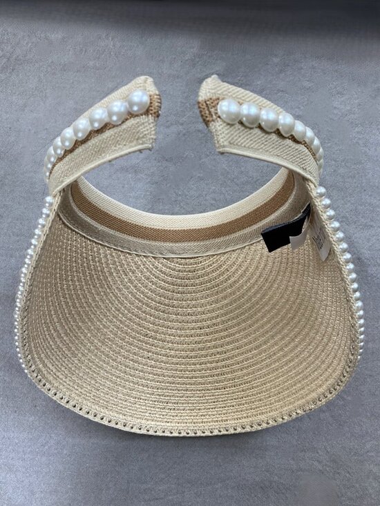 Renato Balestra, Italy, Paper Straw Visor, Faux Pearl Sun Hat, Resort Chic, Lux main image 13